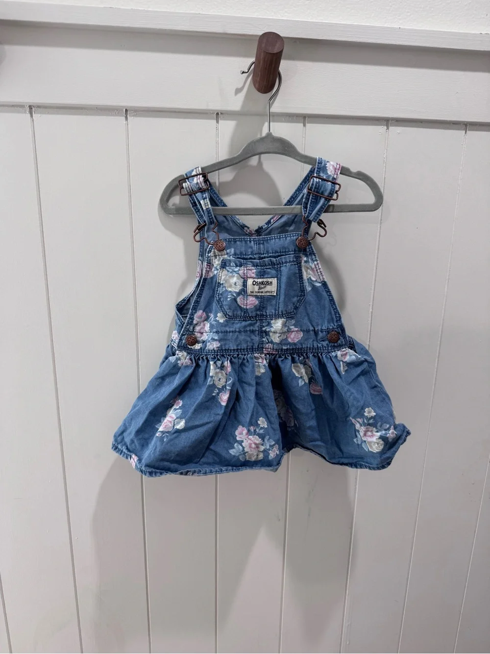 OshKosh B'gosh Blue Denim Floral Overall Dress